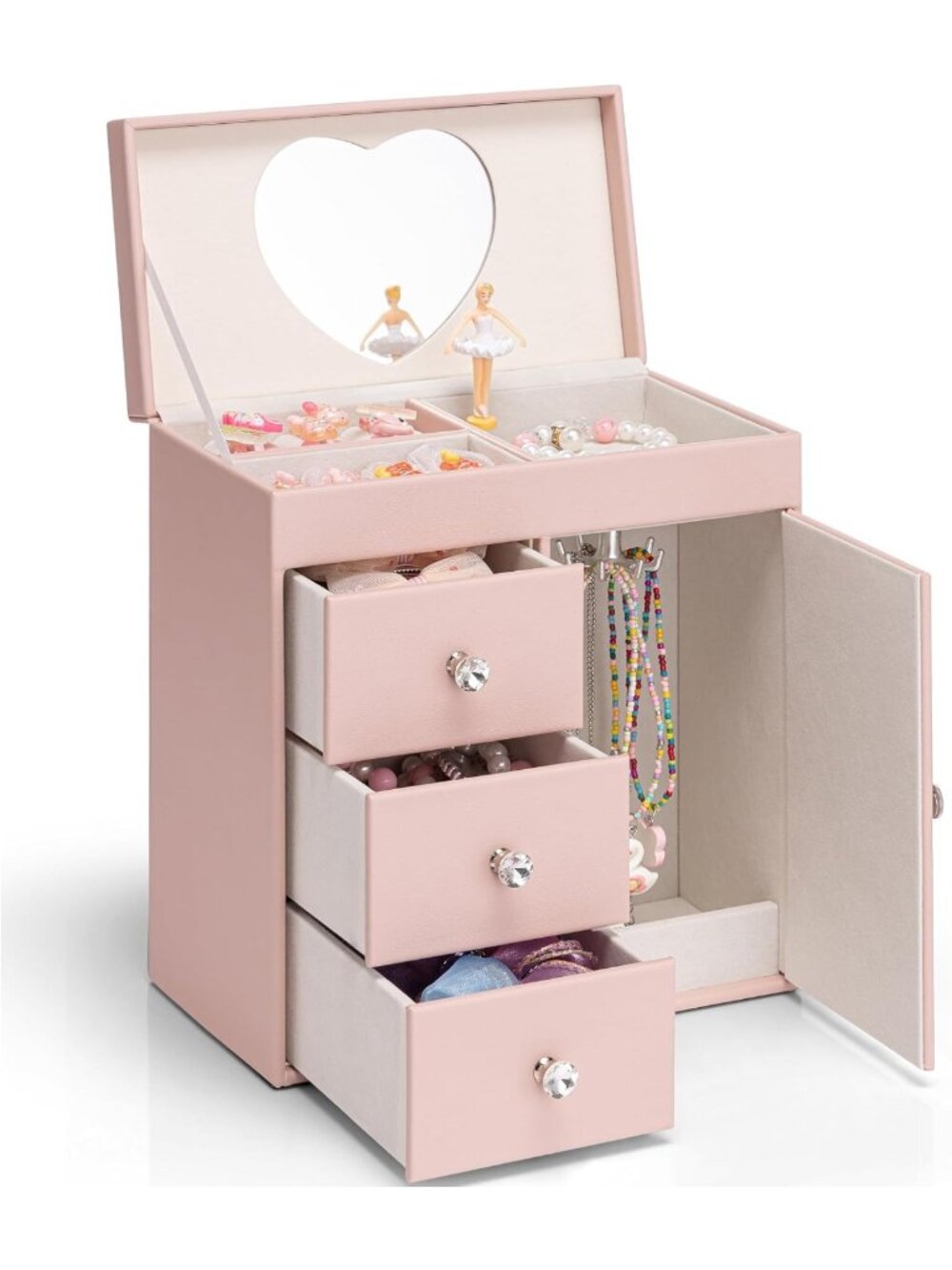Musical Jewelry Box with 4 Layers, 3 Drawers & Necklace Hook - Elegant Storage
